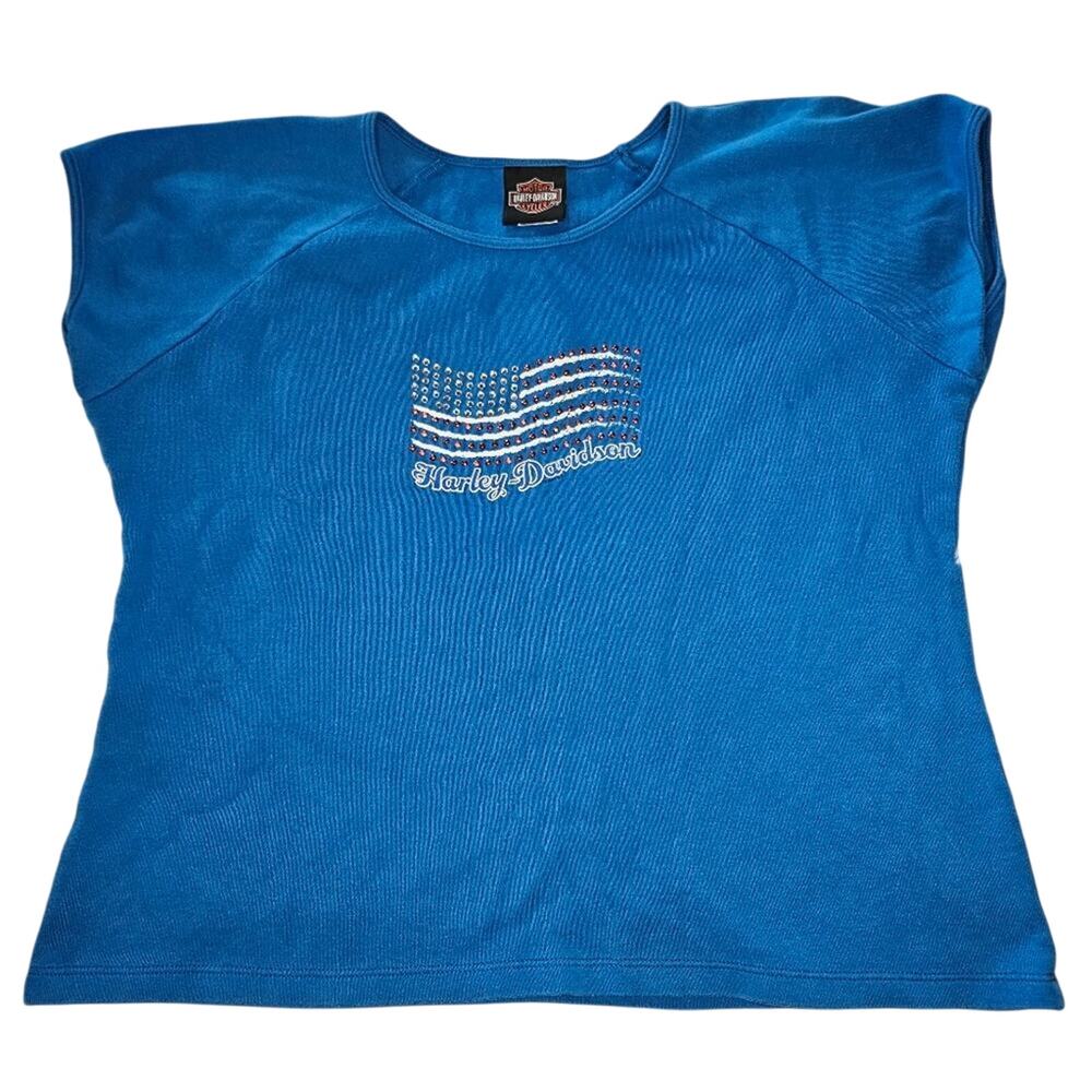 2/$30 Harley-Davidson 2007 Blue Studded American Flag Short-sleeved Tee Size XL